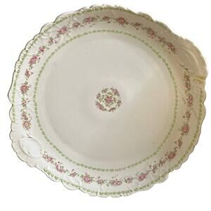Carlsbad Austria Large Round Scalloped Porcelain Hand painted platter pink rose